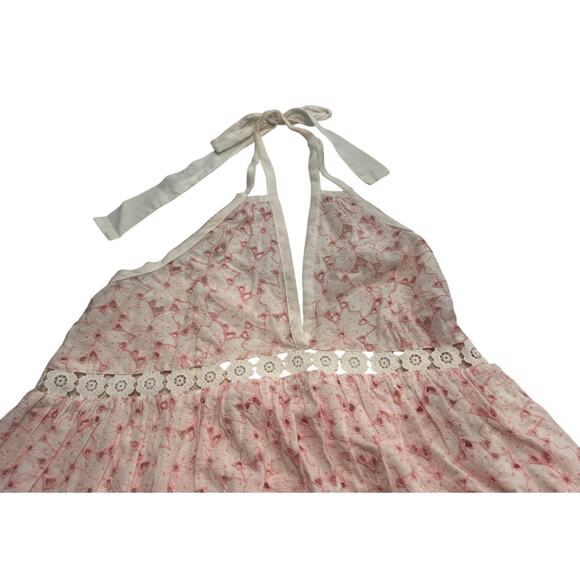 M1-10 SUNDAY ST. STROPEZ Women's Halter Mini Dress Lace Pink/White Size S - Picture 3 of 6